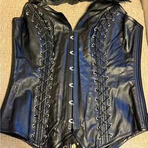 Black Faux Leather Lace-Up Corset Top 3XL